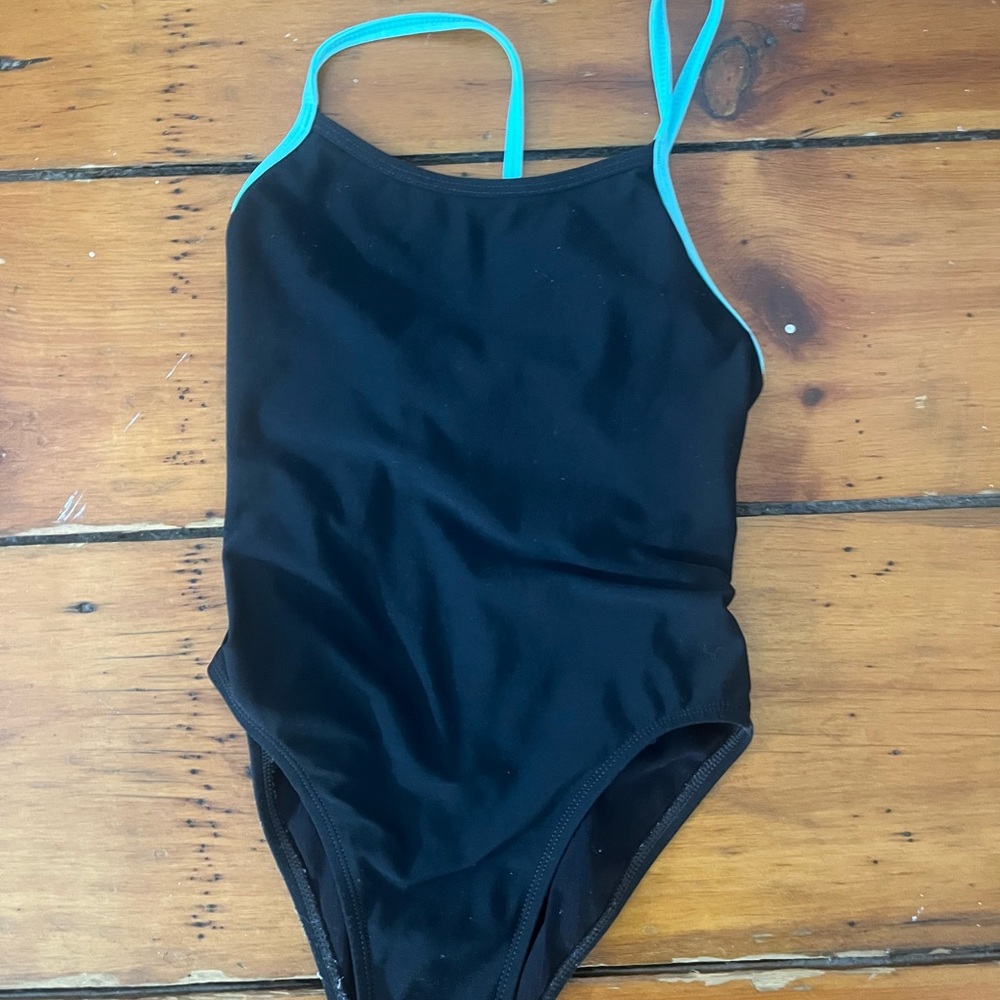 Jolyn Perry Black Swimsuit with Blue Straps